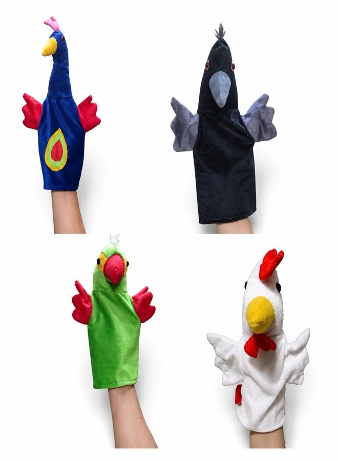 VARUSH Birds Story Telling Educational Hand Puppet Crow Parrot Peacock Hen for Kids(Set of 4) - Image 1