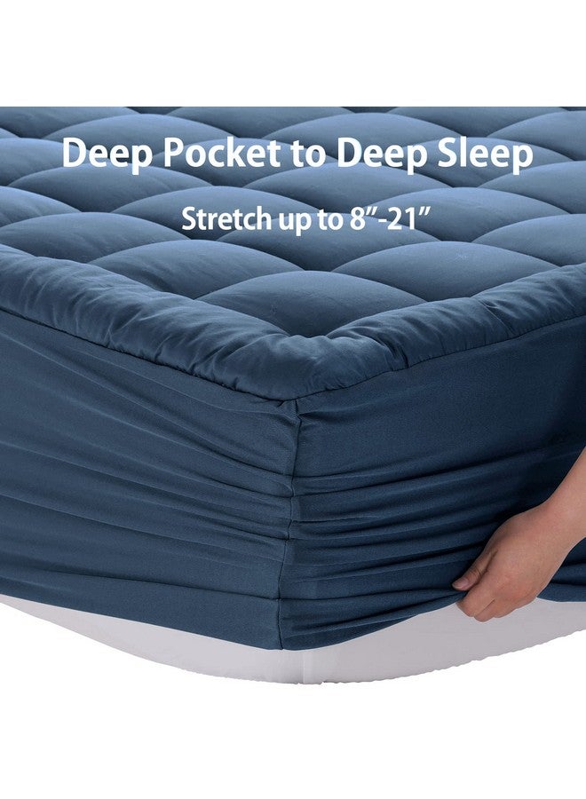 EASELAND EASELAND Full Size Mattress Pad Pillow Top Mattress Cover Quilted Fitted Mattress Protector 8-21" Deep Pocket Cooling Mattress Topper (54x75 Inches, Dark Blue)  - Image 5