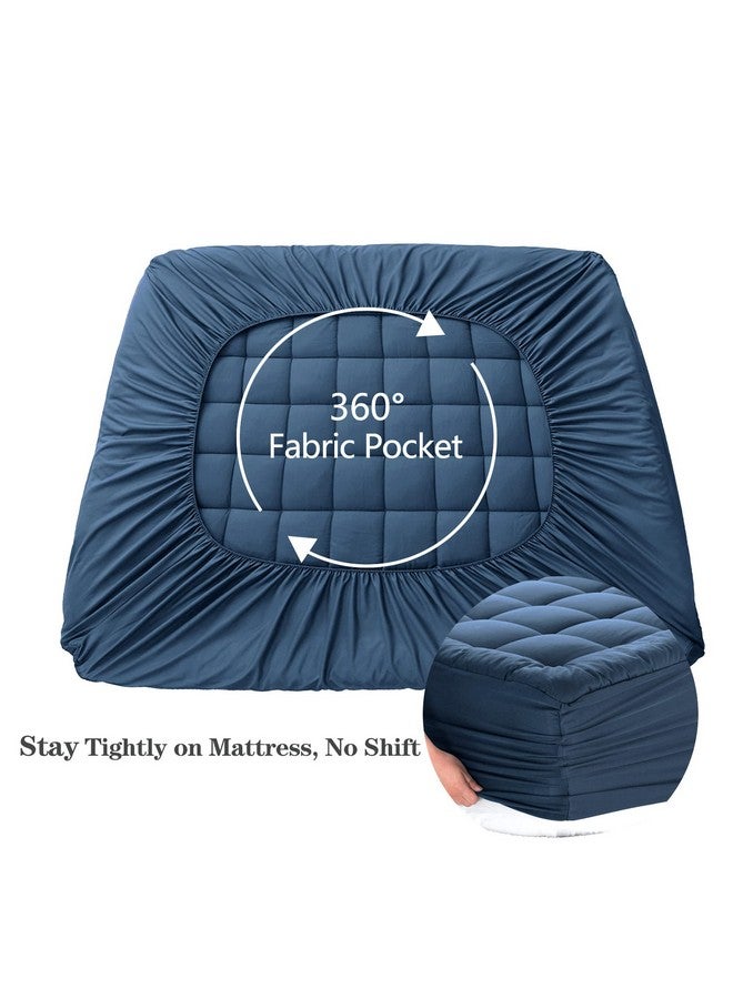 EASELAND EASELAND Full Size Mattress Pad Pillow Top Mattress Cover Quilted Fitted Mattress Protector 8-21" Deep Pocket Cooling Mattress Topper (54x75 Inches, Dark Blue)  - Image 4