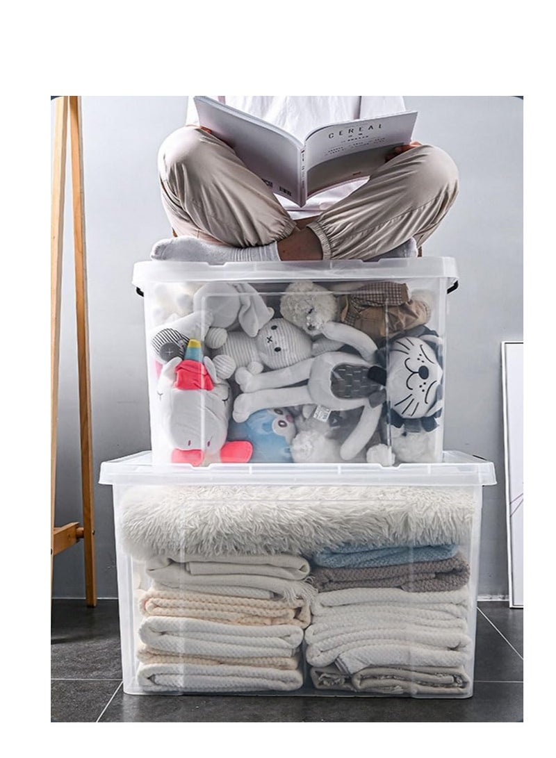 Transparent Storage Box With Wheels & Lockable Lid Plastic Toys Organizer Large Households Container Stackable Clear Storage Bin for Clothes Bedspreads Kitchen Supplies (1PC, 100L)  - Image 3