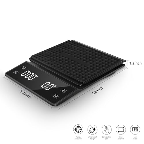 Evolt Digital Coffee Scale with Timer, 0.1 g to 3 kg Precision, for Coffee Brewing and Baking - Image 5
