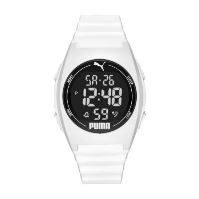PUMA Unisex Digital Watch With White Polyurethane Strap - 3 ATM - PU P6012