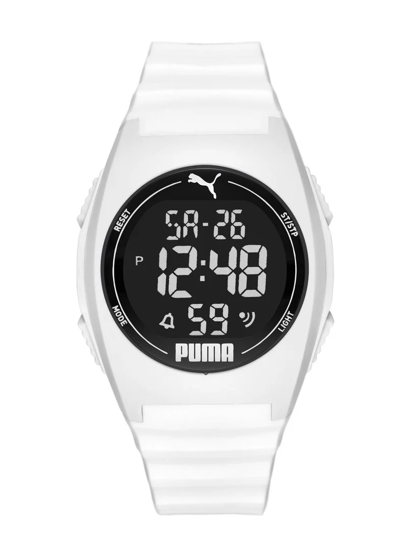 PUMA Unisex Digital Watch With White Polyurethane Strap - 3 ATM - PU P6012