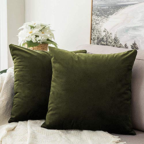 Khooti Velvet Cushion Cover, 12x12 | Mehandi | Pack of 2 | Solid Plain Soft & Smooth, Decorative Cushion Covers for Living Room, Bedroom, Couches, Chairs, Sofas, Beds & Home Decor - Image 1