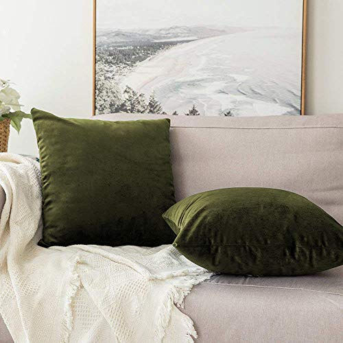 Khooti Velvet Cushion Cover, 12x12 | Mehandi | Pack of 2 | Solid Plain Soft & Smooth, Decorative Cushion Covers for Living Room, Bedroom, Couches, Chairs, Sofas, Beds & Home Decor - Image 3