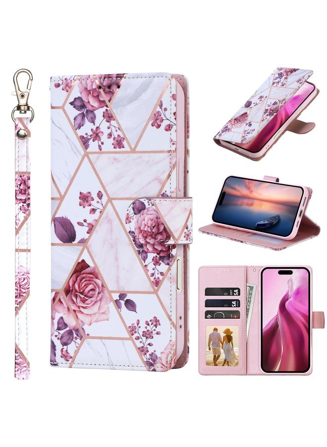 S-TOP Case For iPhone 16 Pro Max Marble Bronzing Stitching Leather Phone Case - Image 1