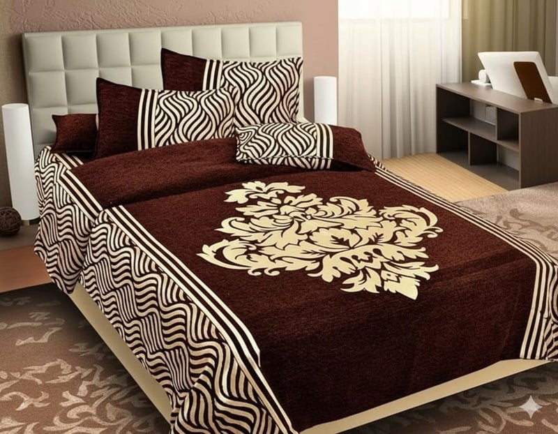 FRESH FROM LOOM Chenille Velvet 500 TC Bedsheet, 1 Double Bed King Size Bedsheet with 2 Pillow Cover, Size - 90x100 Inch, Coffee - Image 3
