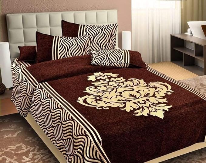 FRESH FROM LOOM Chenille Velvet 500 TC Bedsheet, 1 Double Bed King Size Bedsheet with 2 Pillow Cover, Size - 90x100 Inch, Coffee - Image 5