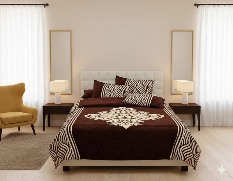 FRESH FROM LOOM Chenille Velvet 500 TC Bedsheet, 1 Double Bed King Size Bedsheet with 2 Pillow Cover, Size - 90x100 Inch, Coffee - Image 4