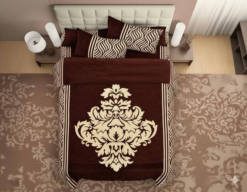 FRESH FROM LOOM Chenille Velvet 500 TC Bedsheet, 1 Double Bed King Size Bedsheet with 2 Pillow Cover, Size - 90x100 Inch, Coffee - Image 2