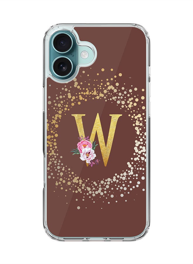Stylizedd For iPhone 16 Plus Case [Compatible with MagSafe] Slim Magnetic cover Clear Phone Case - Custom Monogram Floral - W (Brown ) - Image 1