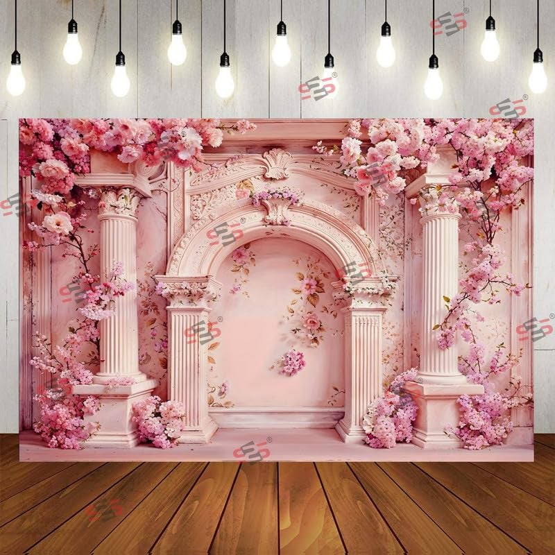 S2S قماش خلفية عمود وردي لتزيين البوجا التقليدي، قماش تزيين خلفية | قماش ستارة لجميع المهرجانات والفعاليات والمناسبات - (5 × 8 قدم) (عمود وردي) - Image 1