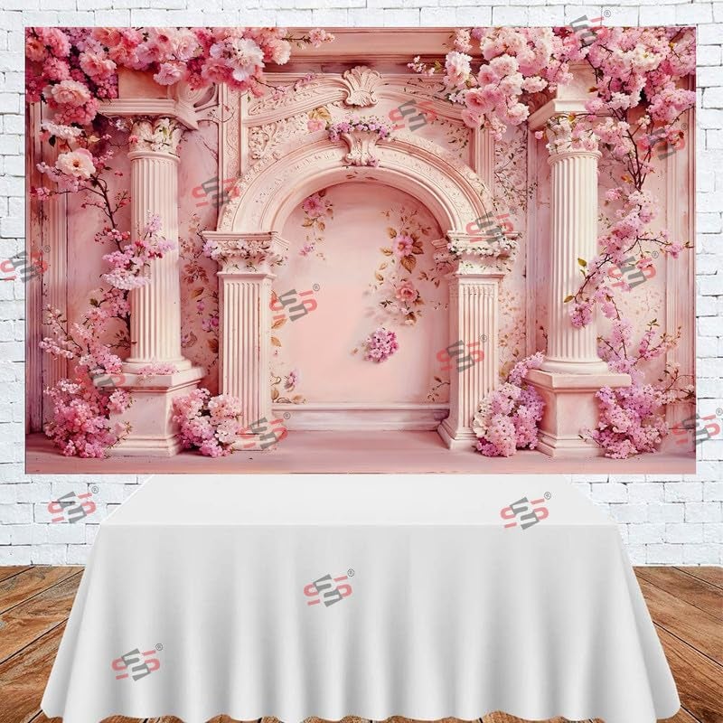 S2S قماش خلفية عمود وردي لتزيين البوجا التقليدي، قماش تزيين خلفية | قماش ستارة لجميع المهرجانات والفعاليات والمناسبات - (5 × 8 قدم) (عمود وردي) - Image 2