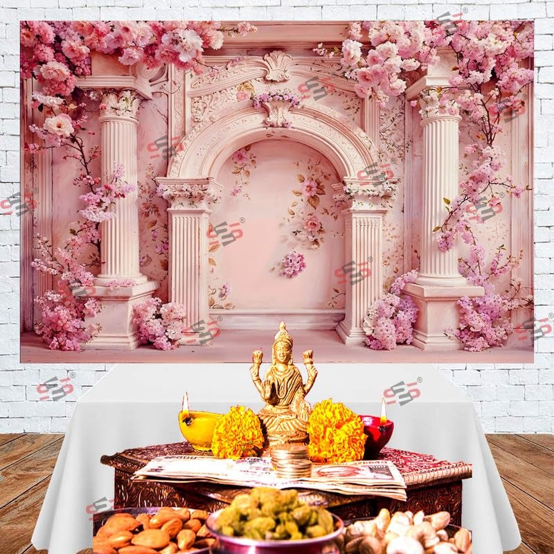S2S قماش خلفية عمود وردي لتزيين البوجا التقليدي، قماش تزيين خلفية | قماش ستارة لجميع المهرجانات والفعاليات والمناسبات - (5 × 8 قدم) (عمود وردي) - Image 4