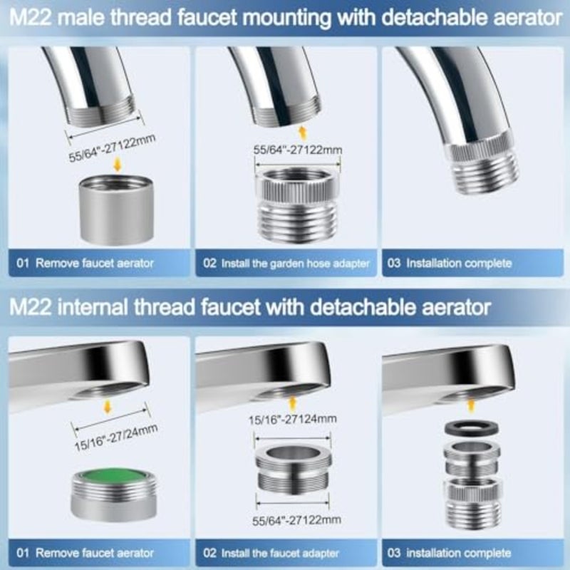 Bukela 2 Pack Brass Faucet to Hose Adapter with Aerator Polished Chrome Finish, 3/4" GHT Thread, for Garden or Kitchen - Image 4
