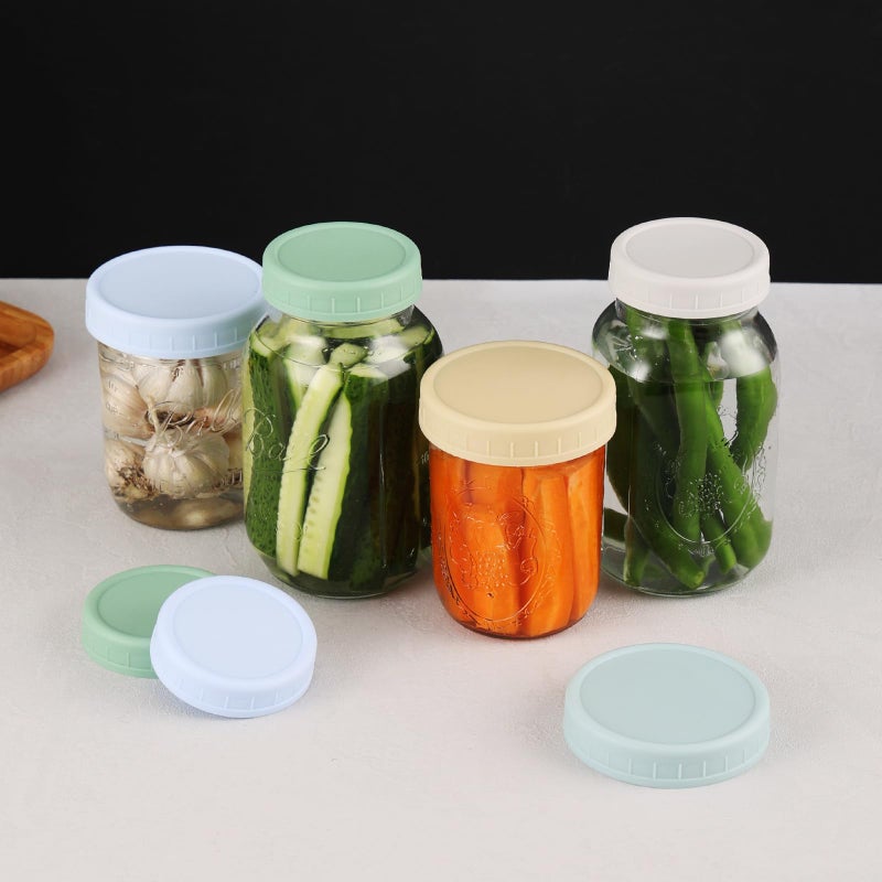 WeiShi 16PCS Colored Plastic Mason Jar Lids With Silicone Rings (8 Wide Mouth & 8 Regular Mouth) for Ball, Kerr and More, Food Grade & Leak-proof, 86mm & 70mm Canning Tops - Image 5