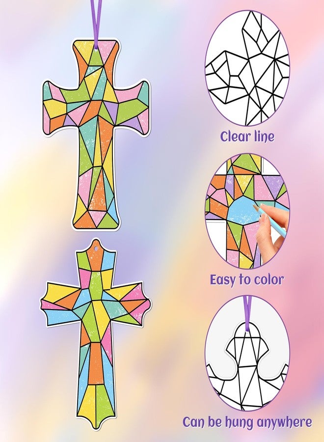 BeYumi 83Pcs Color Your Own Cross Kit for Kids Christian Religious DIY Coloring Craft Kit Coloring Easter Ornaments Geometric Cross Card Sunday School Classroom Church Easter Party Art Craft Project - Image 3