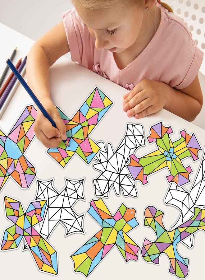BeYumi 83Pcs Color Your Own Cross Kit for Kids Christian Religious DIY Coloring Craft Kit Coloring Easter Ornaments Geometric Cross Card Sunday School Classroom Church Easter Party Art Craft Project - Image 5