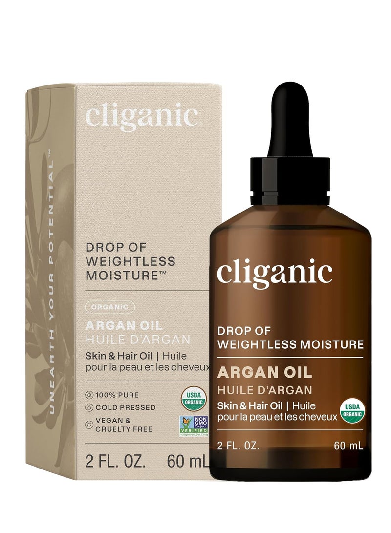 Cliganic Cliganic USDA Organic Argan Oil (2 oz/60ml), 100% Pure | for Hair, Face & Skin | Natural Cold Pressed Carrier Oil, Imported from Morocco  - Image 1