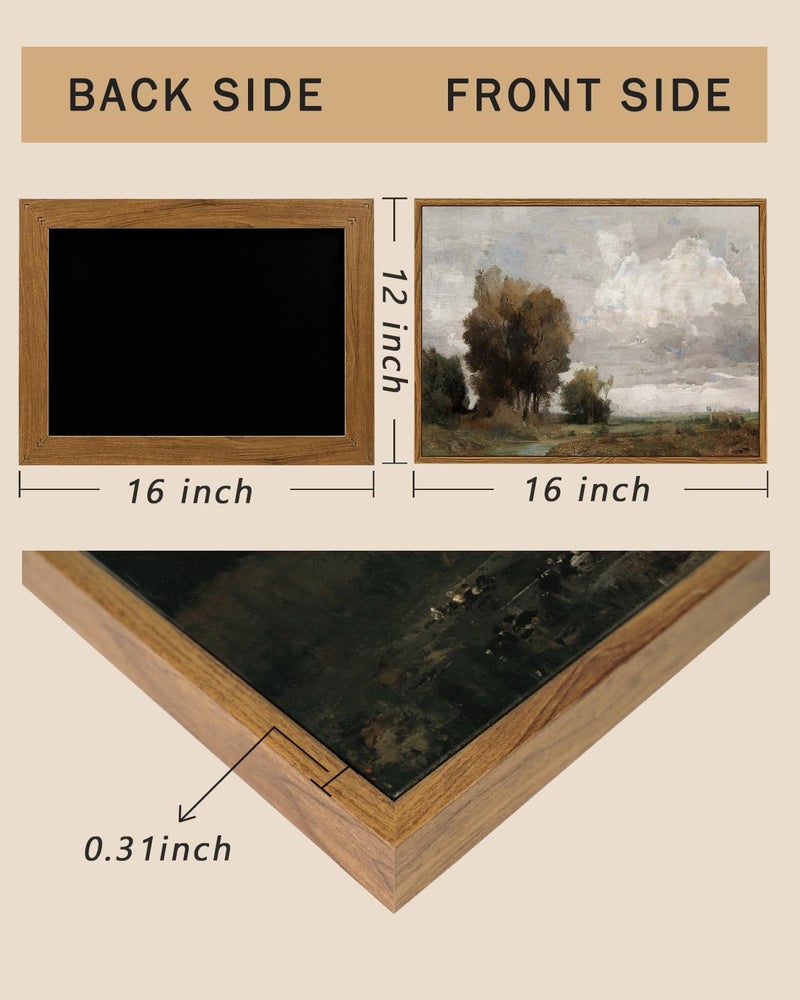 ARPEOTCY Vintage Framed Wall Art, Bedroom Bathroom Rustic Landscape Country Pictures Wall Decor, Canvas Prints Farmhouse Paintings, Neutral Home Decorations for Living Room, 12x16 inch - Image 4
