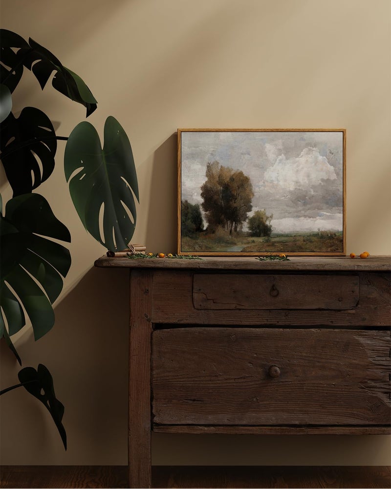 ARPEOTCY Vintage Framed Wall Art, Bedroom Bathroom Rustic Landscape Country Pictures Wall Decor, Canvas Prints Farmhouse Paintings, Neutral Home Decorations for Living Room, 12x16 inch - Image 3