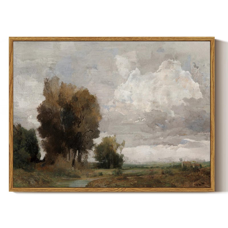 ARPEOTCY Vintage Framed Wall Art, Bedroom Bathroom Rustic Landscape Country Pictures Wall Decor, Canvas Prints Farmhouse Paintings, Neutral Home Decorations for Living Room, 12x16 inch - Image 1