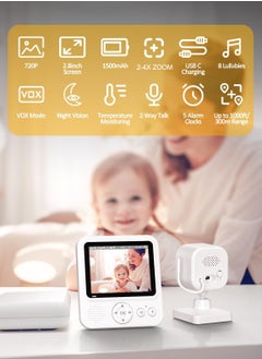LOVNOV LOVNOV Video Baby Monitors - 2.8” Screen جهاز مراقبة صوت الطفل with Night Vision, 2-Way Audio, VOX, Temperature Sensor and Lullabies, Secure Transmission No WiFi, 300m Range  - Image 3