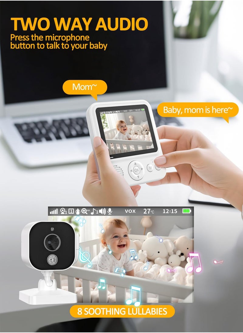LOVNOV Video Baby Monitors - 2.8” Screen جهاز مراقبة صوت الطفل with Night Vision, 2-Way Audio, VOX, Temperature Sensor and Lullabies, Secure Transmission No WiFi, 300m Range