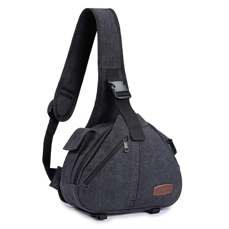 S-ZONE SZONE Canvas Camera Sling Bag DSLR Lens Antitheft Backpack Shoulder Crossbody Case with Tripod Holder - Image 2