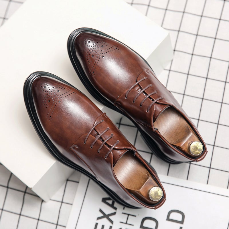 Casual Leather Shoes Men'S British Pointed Business Dress Work Groom Wedding Night Shop Hair Stylist Black Korean Men'S Shoes - Image 1