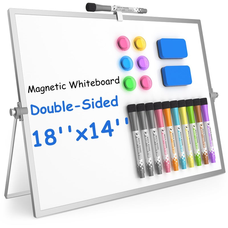 Grtard Magnetic Dry Erase Board with Stand 18x14 DoubleSided White Board for Kids Desktop Whiteboard with Stand Large White Board Desk Whiteboard Portable Dry Erase Board for Kids Memo - Image 2