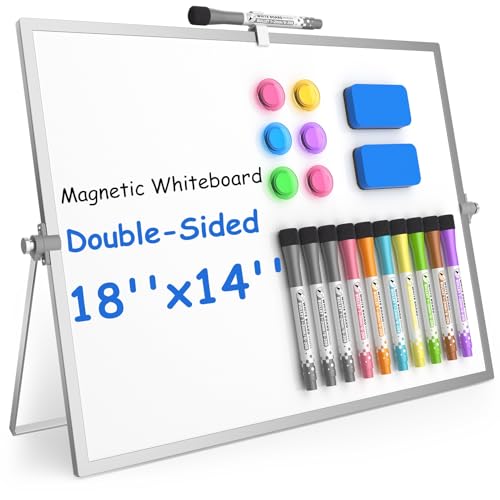 Grtard Magnetic Dry Erase Board with Stand 18x14 DoubleSided White Board for Kids Desktop Whiteboard with Stand Large White Board Desk Whiteboard Portable Dry Erase Board for Kids Memo - Image 1