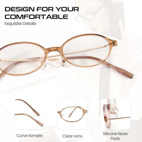 SODQW Small Retro Oval Fake Glasses for Women Fashion Blue Light Non Prescription Eyeglasses to Cosplay - Image 3