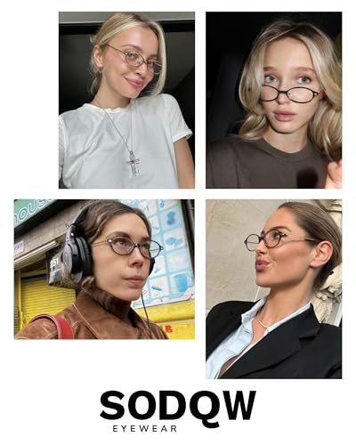 SODQW Small Retro Oval Fake Glasses for Women Fashion Blue Light Non Prescription Eyeglasses to Cosplay - Image 2