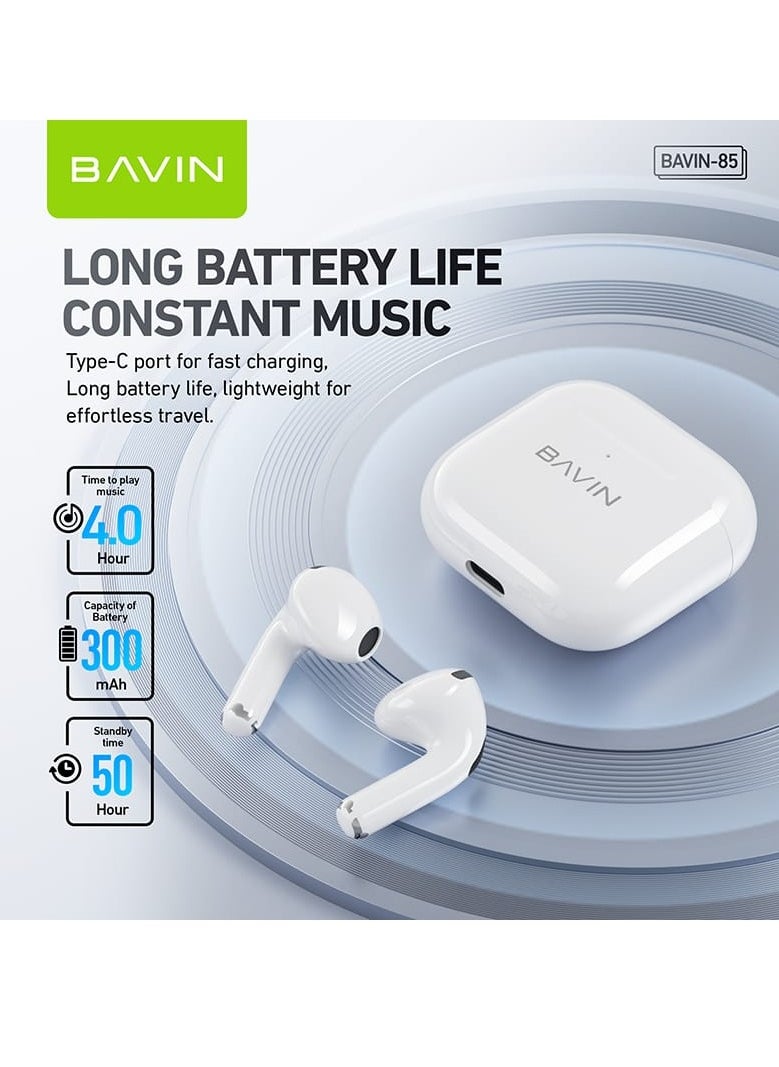 Bavin BA-85 TWS Hi-Fi Wireless Earbuds Compact Design Low Latency Smart Touch & Long Battery Life  - Image 3