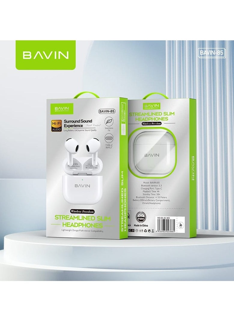 Bavin - BA-85 TWS Hi-Fi Wireless Earbuds Compact Design Low Latency Smart Touch & Long Battery Life - Image 1