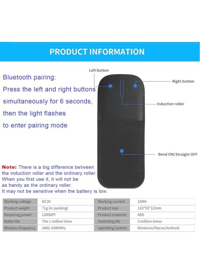 General - Bluetooth Curved Touch Mouse, Portable Wireless Foldable Mouse, Without USB Nano Receiver, Ergonomic Mini Optical Computer Mouse for Laptop Tablet Smartphone - Image 1