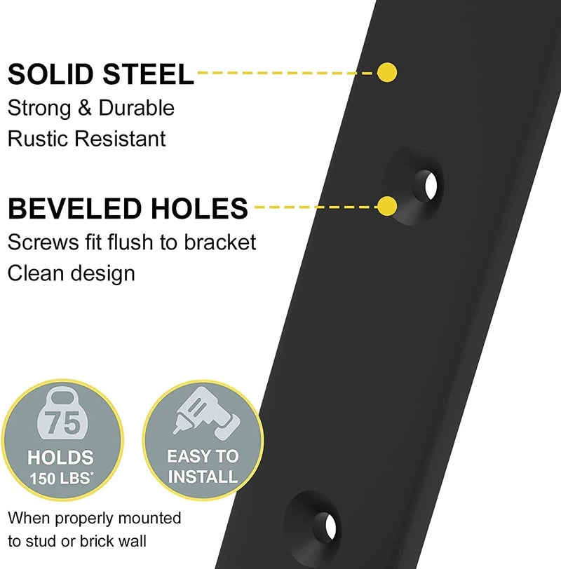 WEKIS Shelf Brackets 12 Inch, Strong Heavy Duty Floating Shelf Brackets Pack of 8, Industrial Metal Iron Matte Black Shelving Brackets 1/5 Inch Thick Brackets for Shelves 8 PCS - Image 4