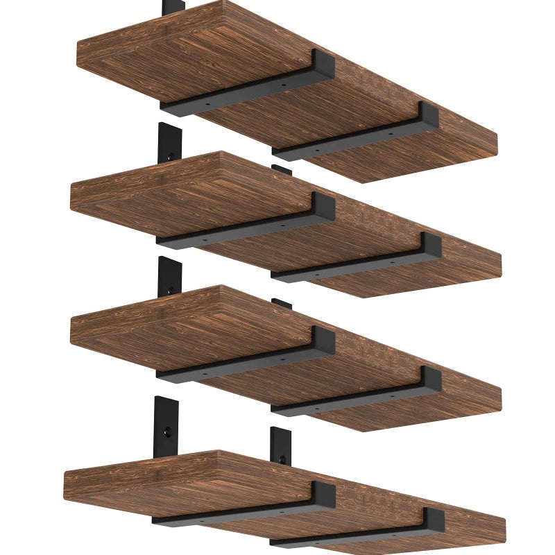 WEKIS Shelf Brackets 12 Inch, Strong Heavy Duty Floating Shelf Brackets Pack of 8, Industrial Metal Iron Matte Black Shelving Brackets 1/5 Inch Thick Brackets for Shelves 8 PCS - Image 1