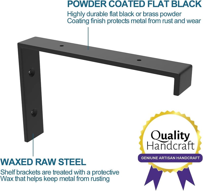 WEKIS Shelf Brackets 12 Inch, Strong Heavy Duty Floating Shelf Brackets Pack of 8, Industrial Metal Iron Matte Black Shelving Brackets 1/5 Inch Thick Brackets for Shelves 8 PCS - Image 5