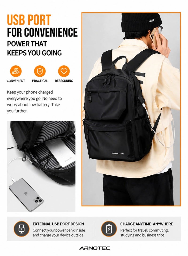 ARNOTEC 15.6" Laptop Backpack with USB Charging Port â€“ Lightweight Anti-Theft Travel Bag with Luggage Strap, Water-Resistant, Fits 14â€“15.6 Inch Laptop (Black) - Image 4