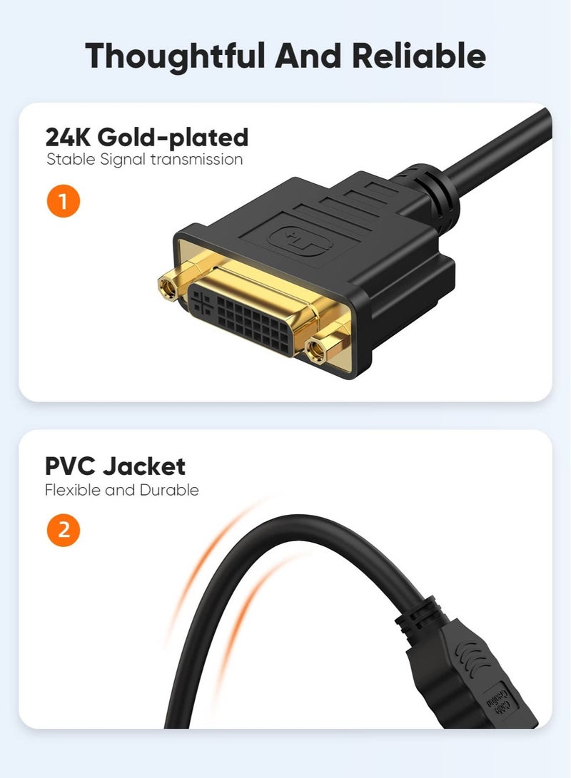 محول HDMI ذكر إلى DVI أنثى 25 سم 【عبوة 2】، محول HDMI ذكر ثنائي الاتجاه إلى DVI-I (24+5) أنثى، لجهاز الكمبيوتر، التلفاز، صندوق التلفاز، PS5، بلو-راي، إكس بوكس، سويتش - Image 4