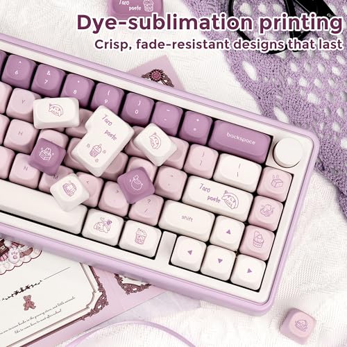 GEKUCAP PBT Keycaps Set, MOA Profile Cute Keycaps 136 Keys, Dye-Sublimation, Bunny Theme Minimalist Puprle Custom Keyboard Keycaps for 60% 65% 70% 75% 100% Cherry MX Switches Mechanical Keyboards - Image 5