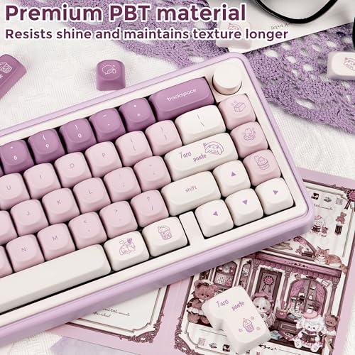 GEKUCAP PBT Keycaps Set, MOA Profile Cute Keycaps 136 Keys, Dye-Sublimation, Bunny Theme Minimalist Puprle Custom Keyboard Keycaps for 60% 65% 70% 75% 100% Cherry MX Switches Mechanical Keyboards - Image 4