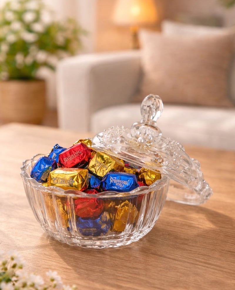 Radin Elegant Crystal Candy Jar with Lid – Decorative Glass Bowl for Chocolates & Snacks - Image 1