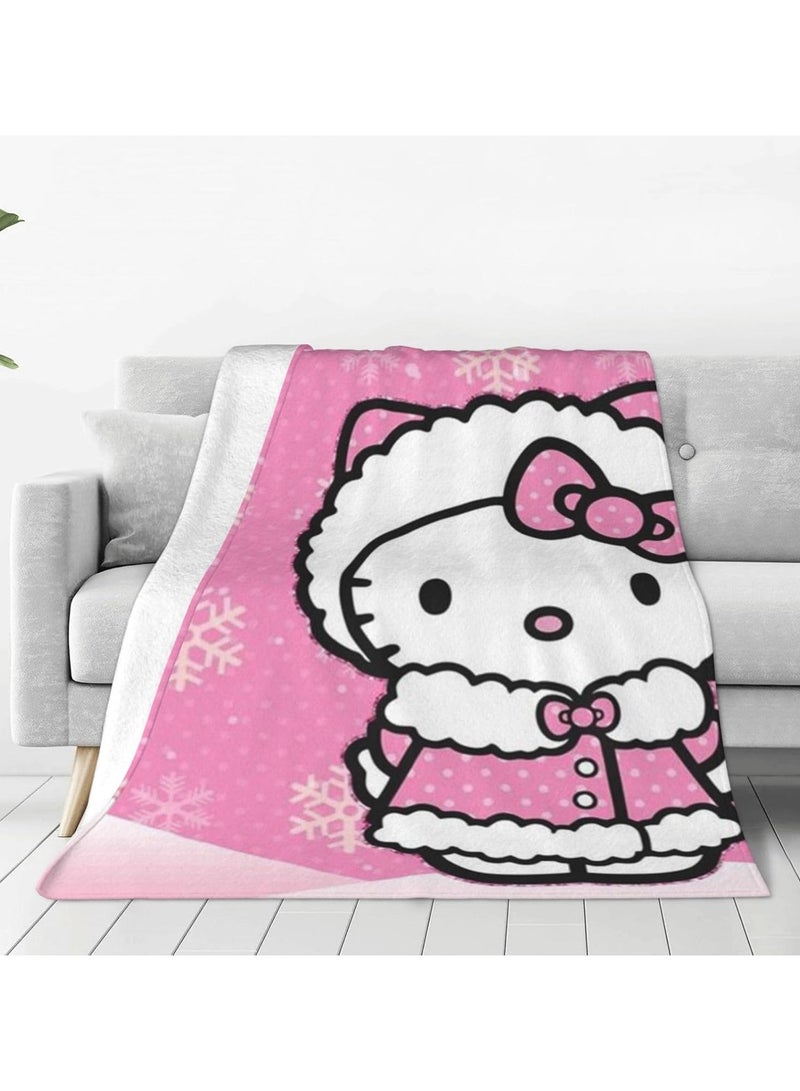 general Hello Cat Kitten Fleece Bed Blanket, Anime Kitten Pink Throw Blanket, Lightweight and Super Soft Adult Girl Family Bedroom Sofa Blanket - Image 1