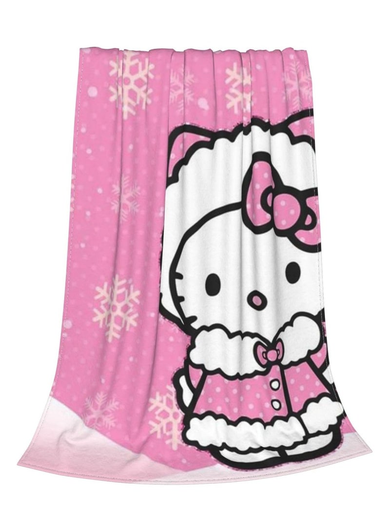 general Hello Cat Kitten Fleece Bed Blanket, Anime Kitten Pink Throw Blanket, Lightweight and Super Soft Adult Girl Family Bedroom Sofa Blanket - Image 2