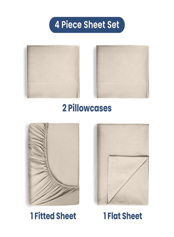 Martex 4 Piece Full Sheet Set | 400 Thread Count | Full Size Bed Sheets Set | Lightweight Breathable 100% Cotton Sheets | Wrinkle Resistant & Fade Resistant Sateen Sheets | Silky Soft & Durable | Ivory - Image 2