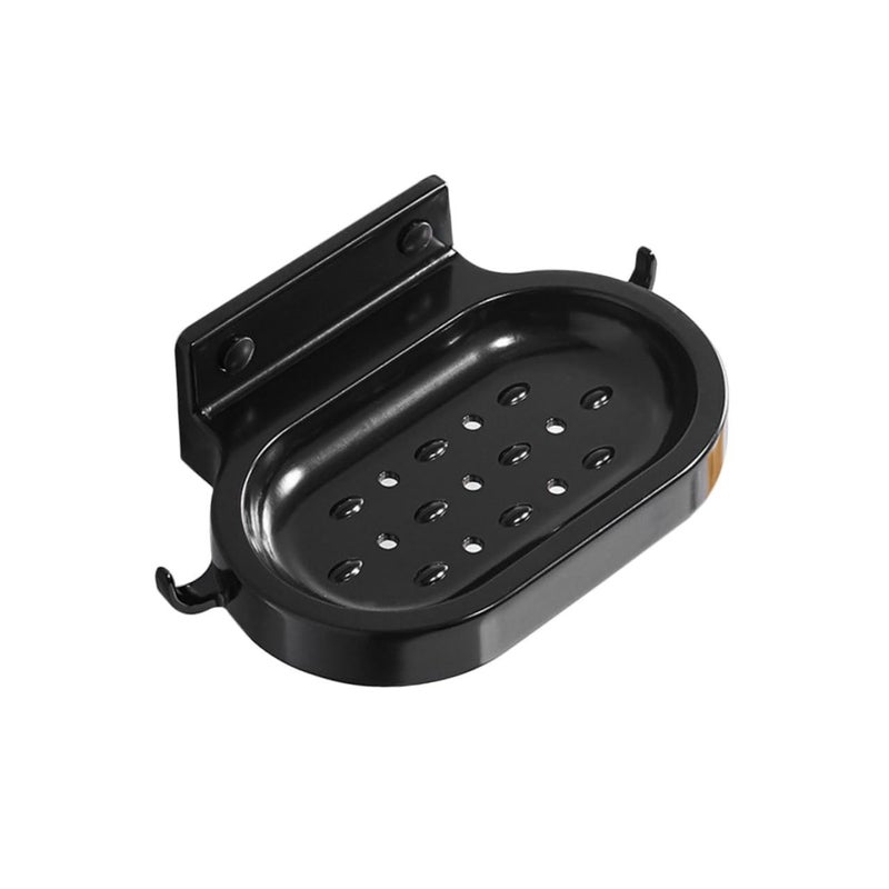 Black Space Aluminum Self Adhesive Soap Holder With Double Hooks And Drainage Shelf - Image 2