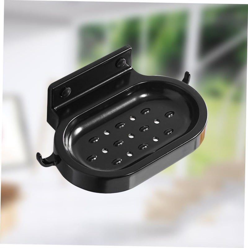 Black Space Aluminum Self Adhesive Soap Holder With Double Hooks And Drainage Shelf - Image 4